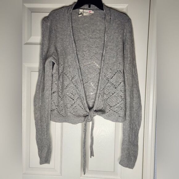Pure DKNY  M/L Gray Lngslvs Knitted Tie WOOL CASHMERE Women’s Opened Cardigan - Picture 1 of 9